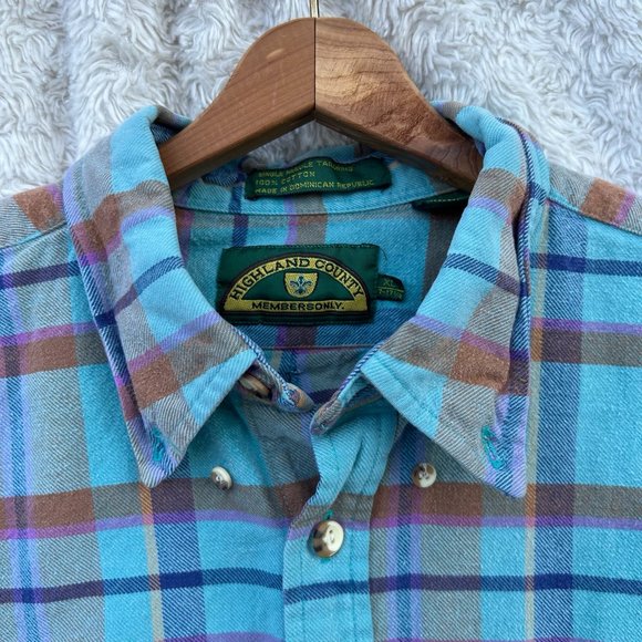 Highland County Members Only‎ Men's Blue Plaid Flannel Size XL - Picture 2 of 6